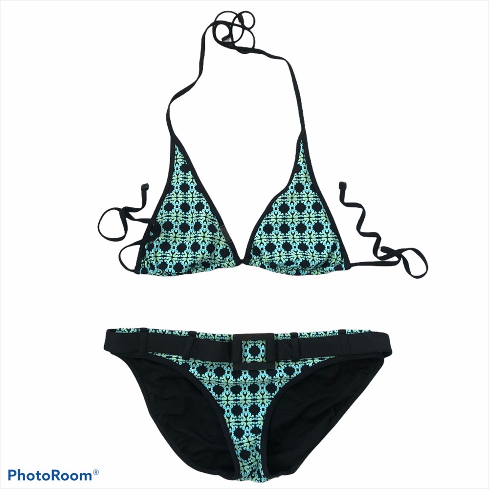 Speedo Axcelerate Aqua Green and Black Printed Belted Bikini